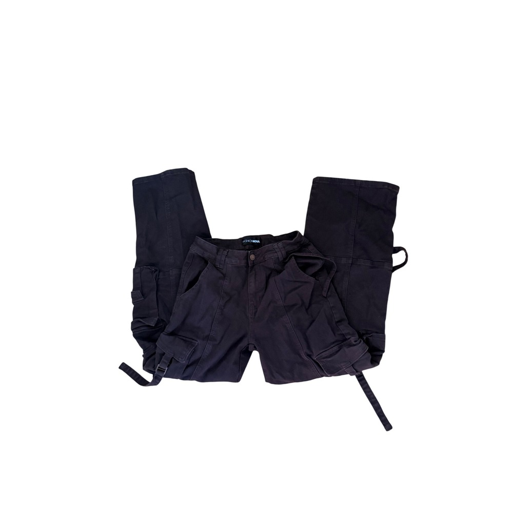 Fashion Nova Dark Brown Wide Leg Cargo Pants Strap Detail Utility Size - Picture 2 of 7